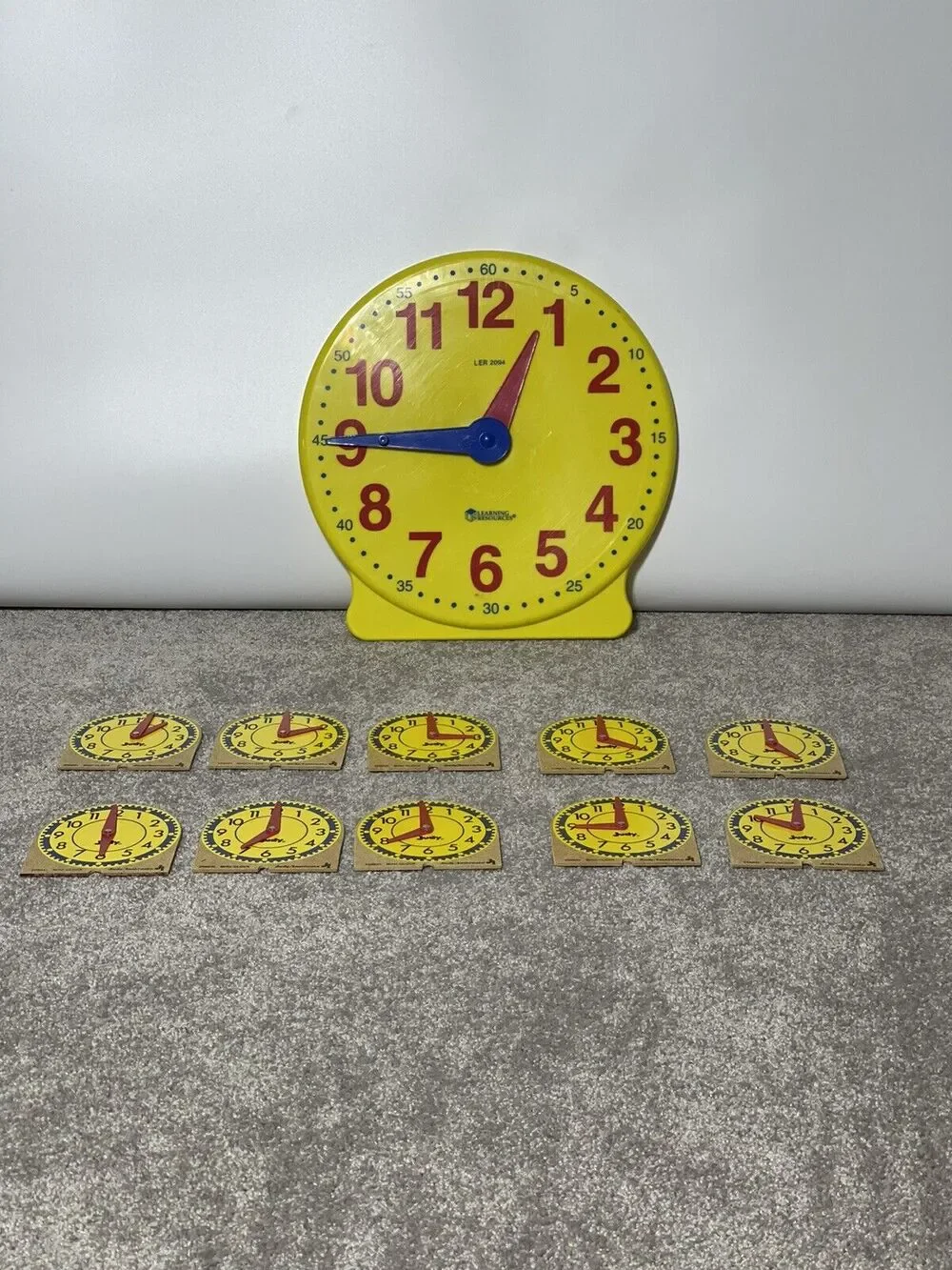 Learning Resources Big Time Student 12 Hour Clock 10 non geared Mini Clocks Lot